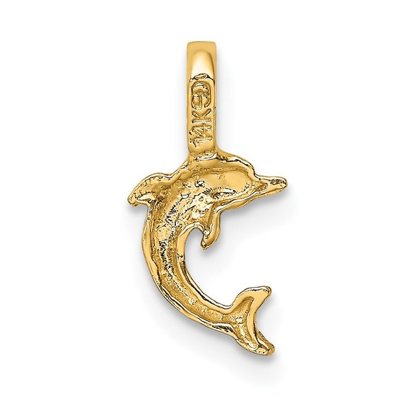 14k Yellow Gold Mini Jumping Mini Dolphin with Fixed Bail Necklace Charm Pendant - Picture 4 of 4